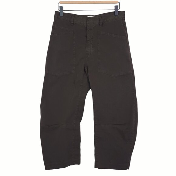 Nili Lotan Shon Pant Chocolate Brown Twill Cotton Barrel Leg Crop Hemmed Size 0 - Picture 3 of 11